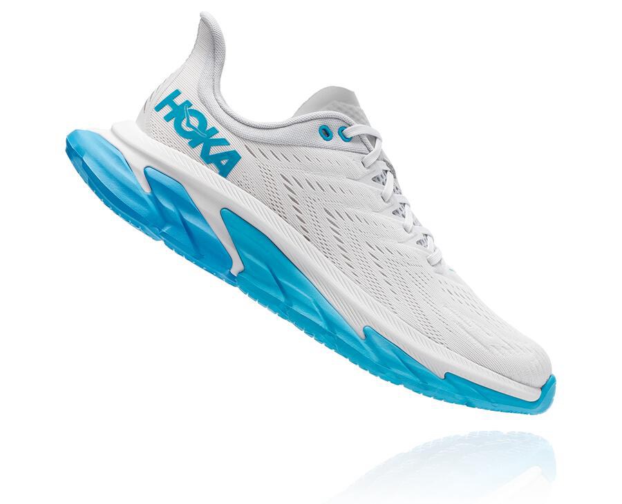 Running Shoes Mens - Hoka One One Clifton Edge - White/Blue - HJZAINE-98